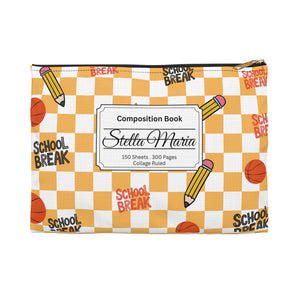 Personalized Orange Schoolyard Chic Composition Book Inspired Accessory Pouch, Kids School Supplies, Classroom Organizer, Teacher Gift, Fun Stationery Case, Back to School