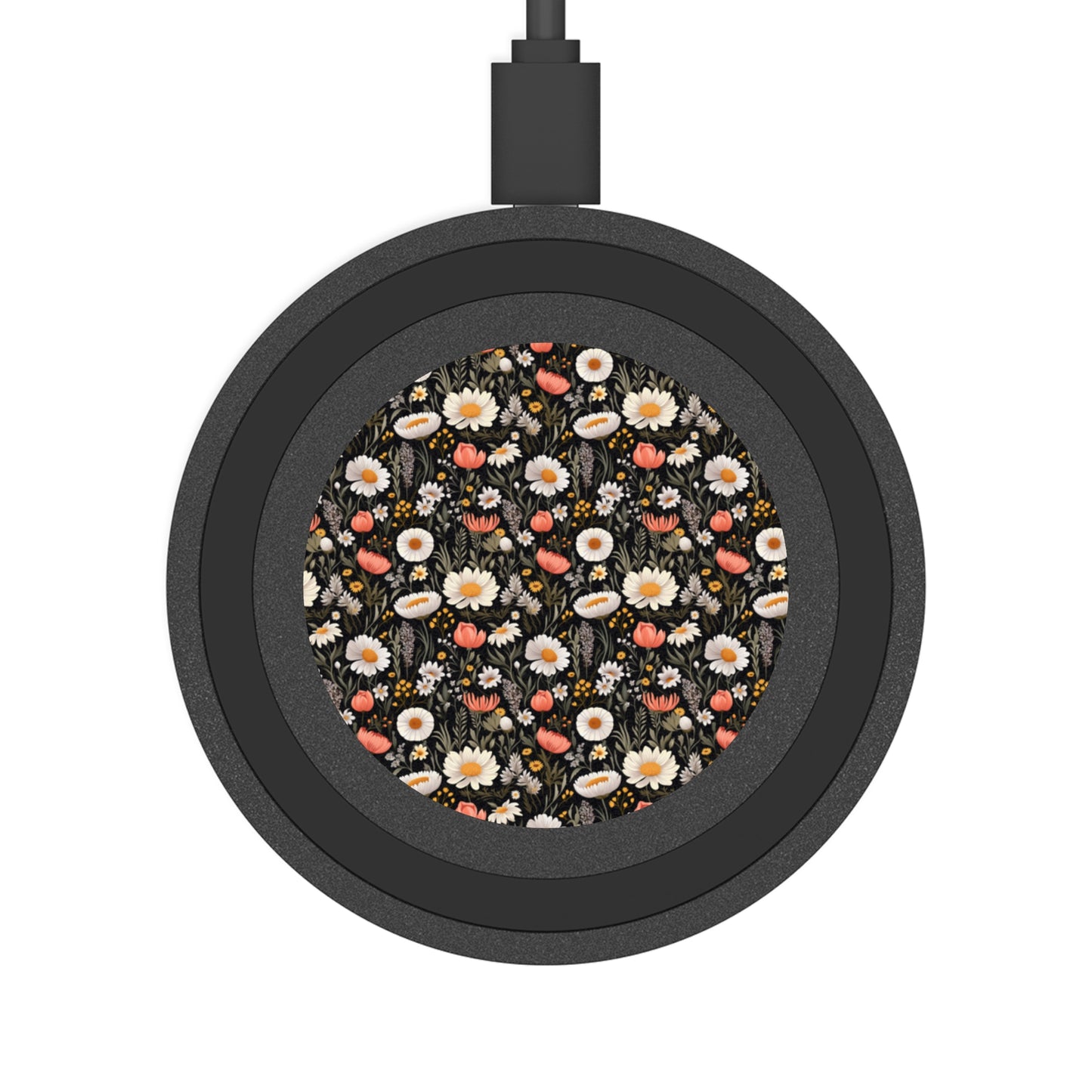 Blossom Elegance: Noir Garden Floral Wireless Charging Pad - Stylish & Eco-Friendly Phone Charger