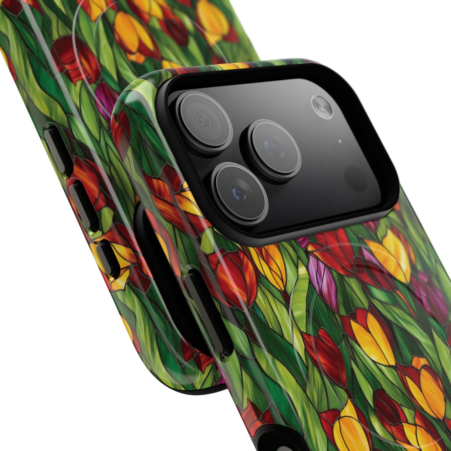 Floral Luminous Whirl Tough Magnetic iPhone Case, Stylish Protection for Everyday Life, Gift for Flower Lovers, Unique iPhone Accessory, Stained Glass iPhone Protection.
