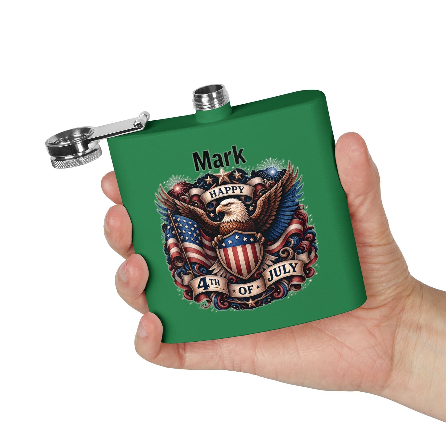Personalized 4th of July Stainless Steel Flask – Patriotic Eagle Hip Flask (6 oz)