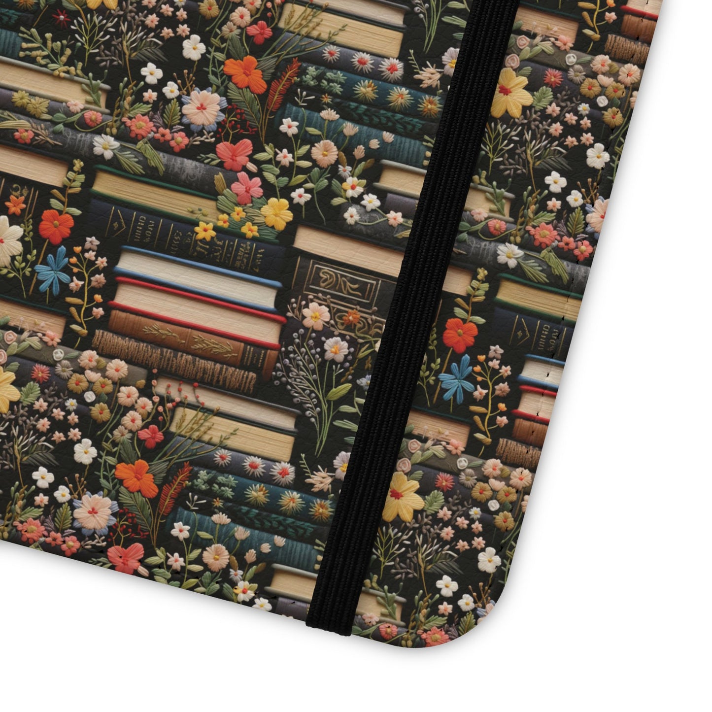 Book Stack Floral Flip iPhone and Samsung Phone Case — Vintage Library Wallet Cover.
