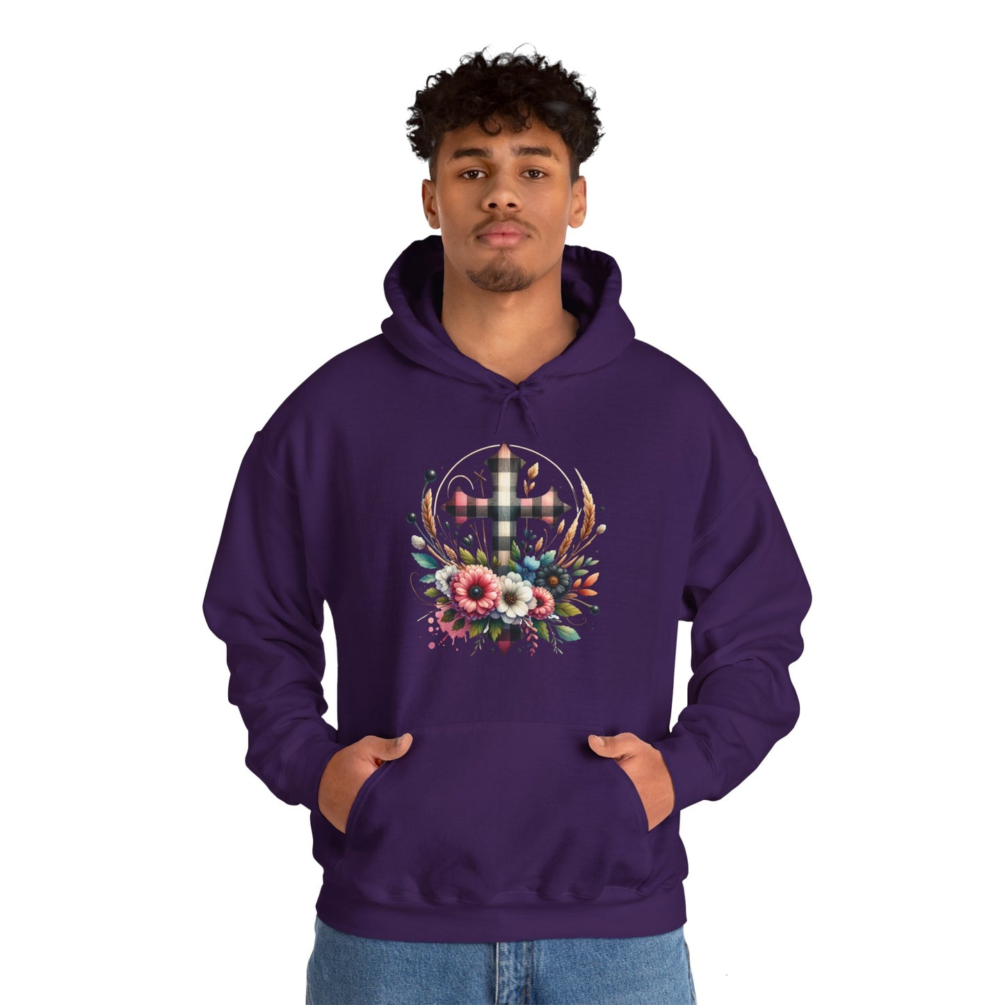 Faith and Floral Cross Unisex Heavy Blend™ Gildan Hooded Sweatshirt.