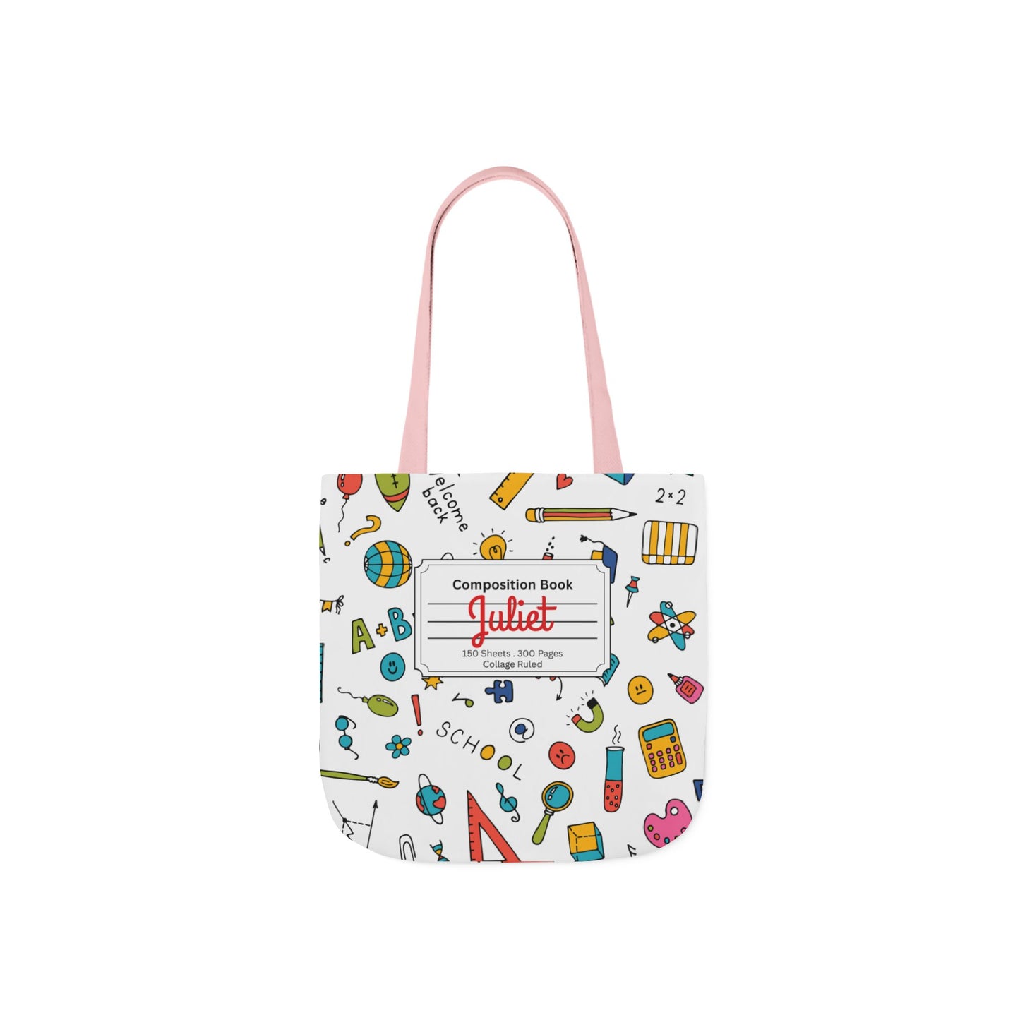 Personalized Classroom Couture Composition Book Inspired Canvas Tote Bag with Colorful Straps, Cute School Bag, Eco-Friendly Tote, Back to School Shopping Bag, Teacher Gift Idea
