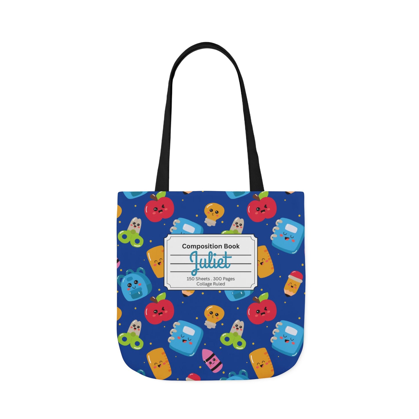 Personalized Blue Kawaii Composition Book Inspired Canvas Tote Bag with Colorful Straps, Cute School Bag, Eco-Friendly Tote, Back to School Shopping Bag, Teacher Gift Idea