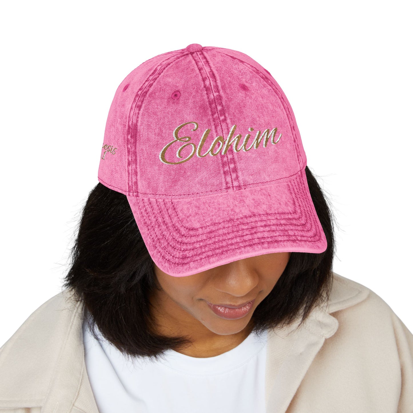 Vintage Embroidered Dad Cap with 'ELOHIM GENESIS 1:1' - Stylish Casual Hat, Gift for Him/Her, Summer Accessory, Trendy Streetwear, Spiritual Fashion