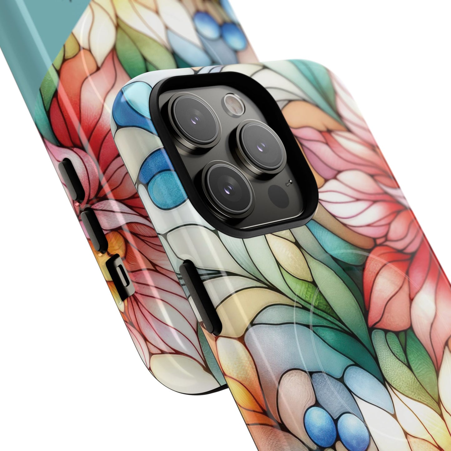 Personalized Radiant Gardenlight Stained Glass Tough MagSafe Magnetic Case, Vibrant Flower Cover, Durable Protective Case, Unique Gift for Her, Spring Elegance, iPhone® 13, 14, 15, 16, 17, Pro, Pro Max, Plus Cases.