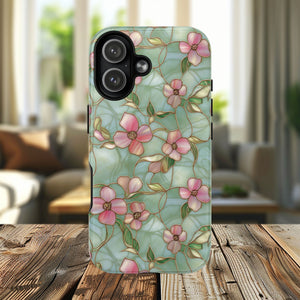 Aqua Bloom Serenity Tough iPhone Magnetic Cases, Cute Flower Design, Stylish Protection, Gift for Her, Trendy Accessories, iPhone MagSafe Accessory.