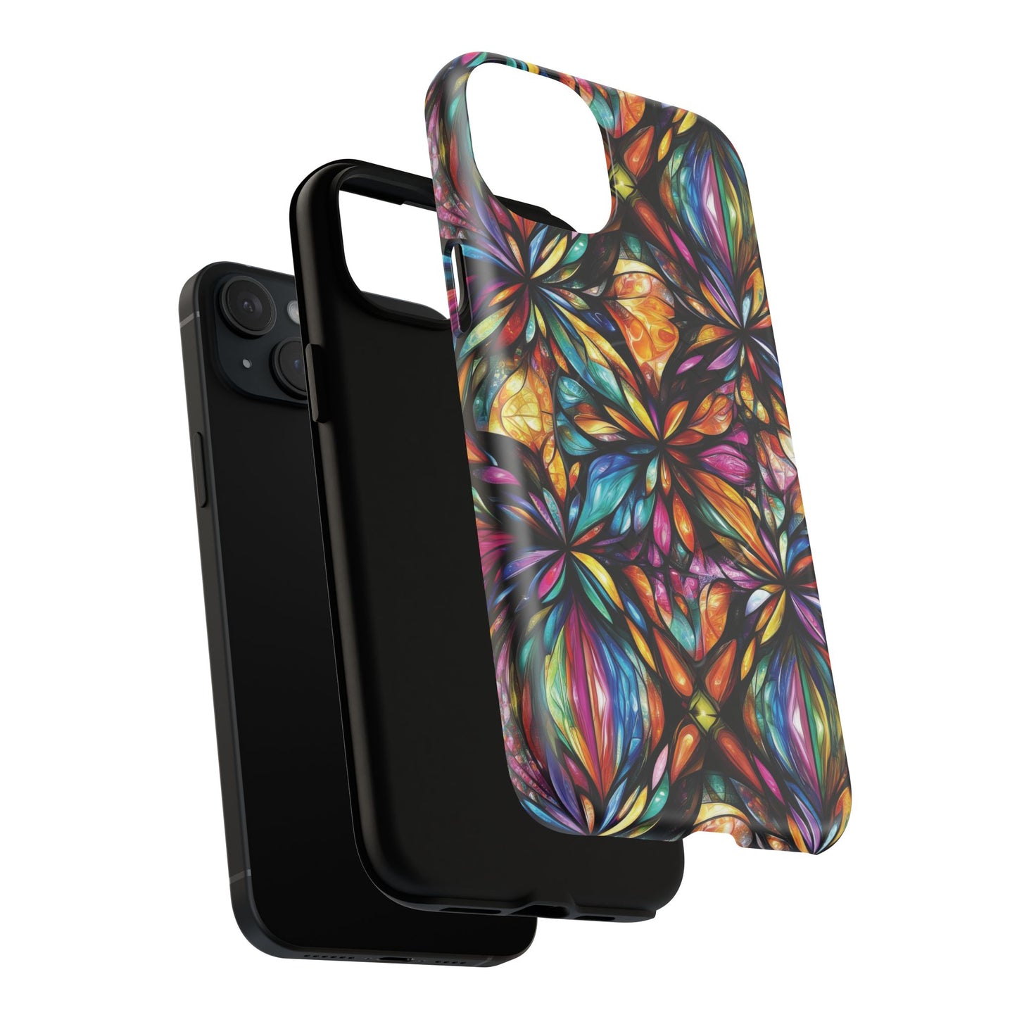 Luminous Whirl Tough Magnetic iPhone Cases, Vibrant Protection, Unique Floral Print, Durable Cover, Gift for Tech Lovers, iPhone Accessory, Stained Glass iPhone Design.
