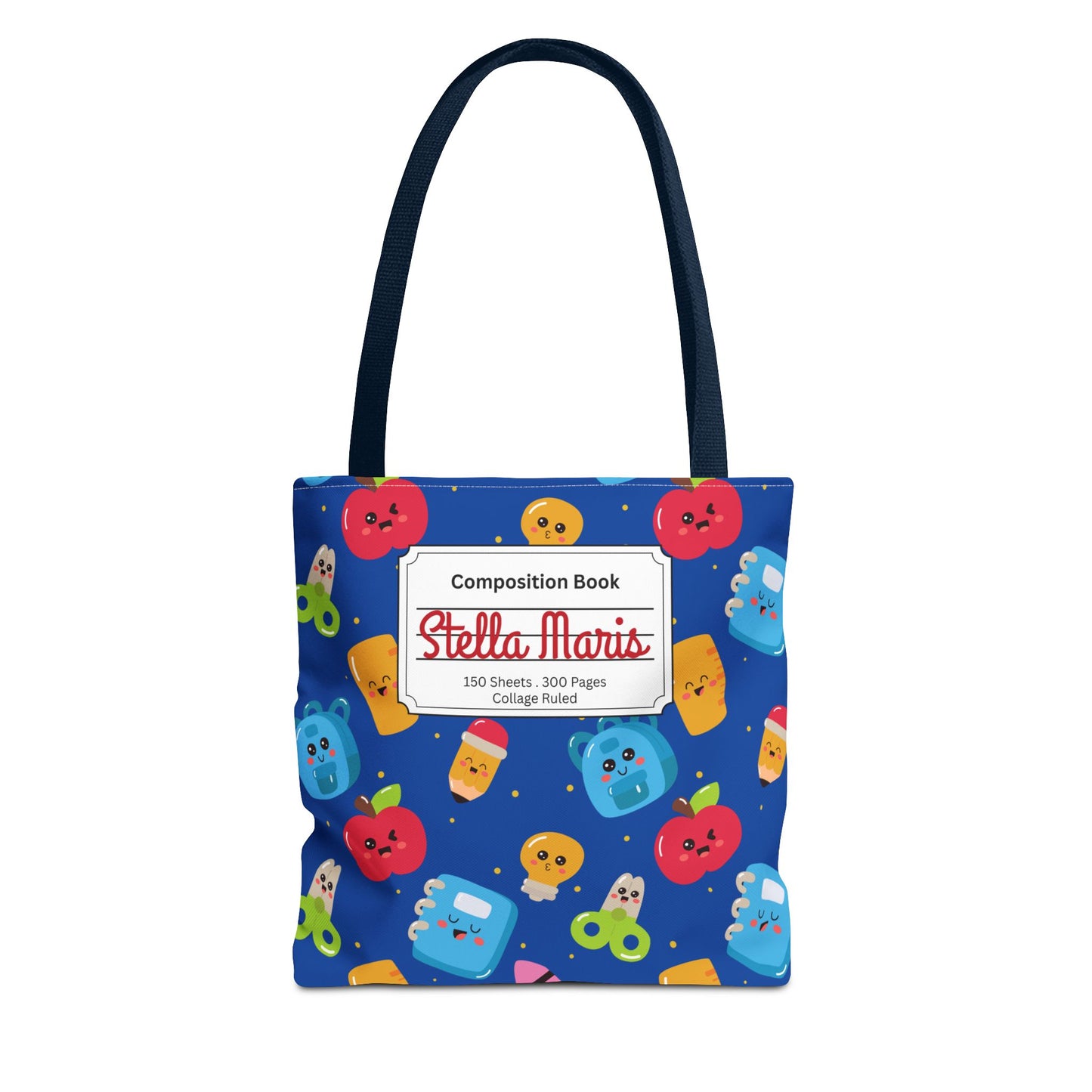 Personalized Blue Kawaii Composition Book Inspired Tote Bag, Back to School Tote, Teacher Gift, Kids Bag, Custom Name Bag, Educational Accessories, Back to School Tote Bag.