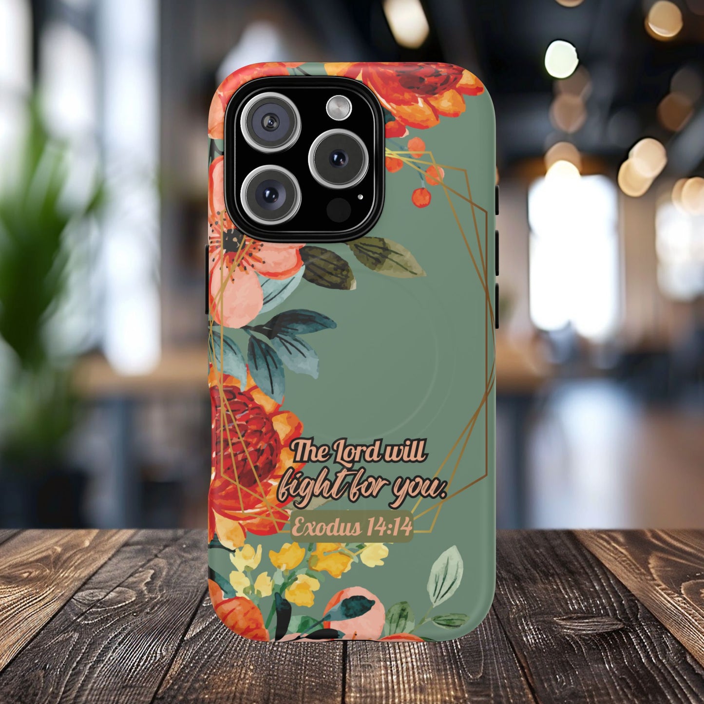 The Lord will Fight for You Exodus 14:14, Inspirational Gift, Tough iPhone Magnetic Case Scripture, Sunflower Bible Verse, MagSafe® iPhone® Tough Case, iPhone 14, iPhone 15, iPhone 16, Pro, Pro Max, Plus.