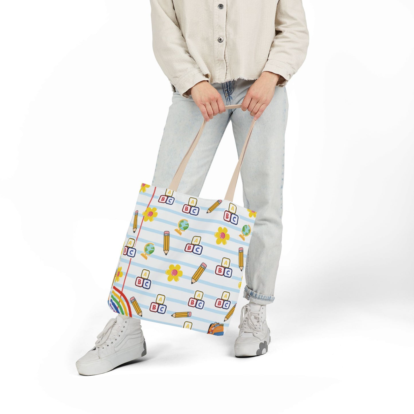 Personalized White Schoolyard Chic Composition Book Inspired Canvas Tote Bag with Colorful Straps, Cute School Bag, Eco-Friendly Tote, Back to School Shopping Bag, Teacher Gift Idea
