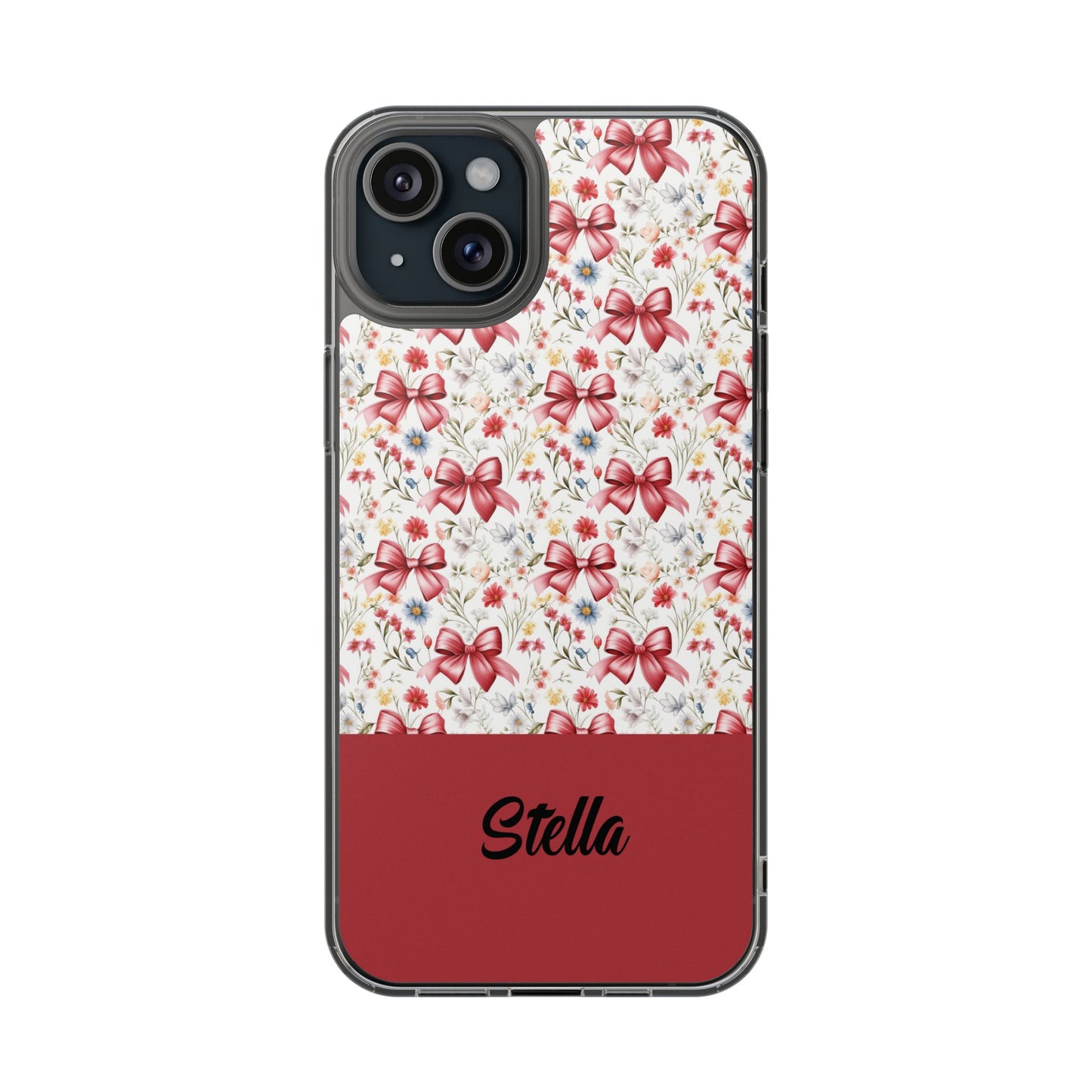 Personalized Rosette Coquette Floral Bow Clear iPhone, Samsung Cases — Custom Name Phone Cover