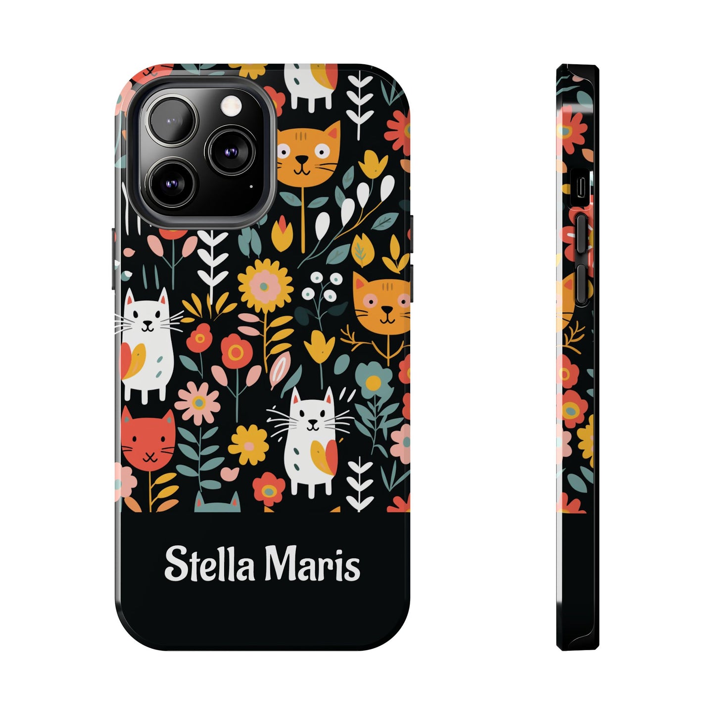 Personalized Whimsical Feline Garden Tough Phone Case — Custom Name iPhone & Samsung