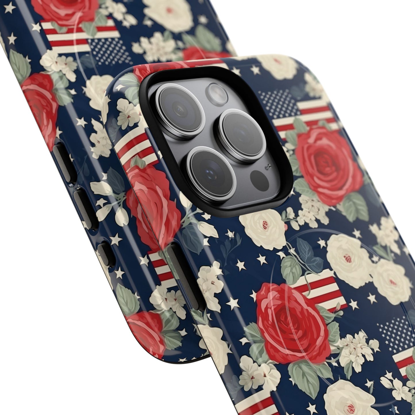 Liberty in Bloom Tough iPhone Magnetic Case, Floral Design, Gift for Moms, Gift for Dads,  iPhone Accessories, Patriotic iPhone Accessory.