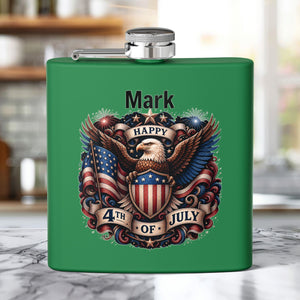 Personalized 4th of July Stainless Steel Flask – Patriotic Eagle Hip Flask (6 oz)