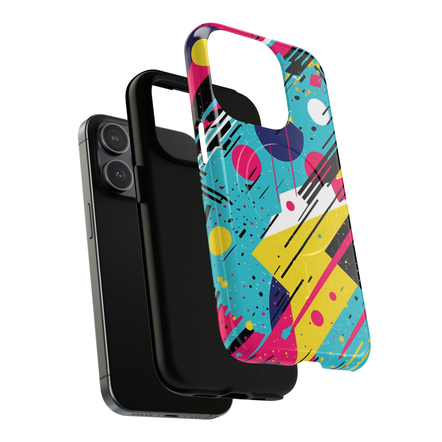 Retro Pop Vibes Magnetic iPhone Case with Abstract Design, Tough iPhone Cover, iPhone Accessory, Gift for Tech Lovers, Trendy iPhone Protector