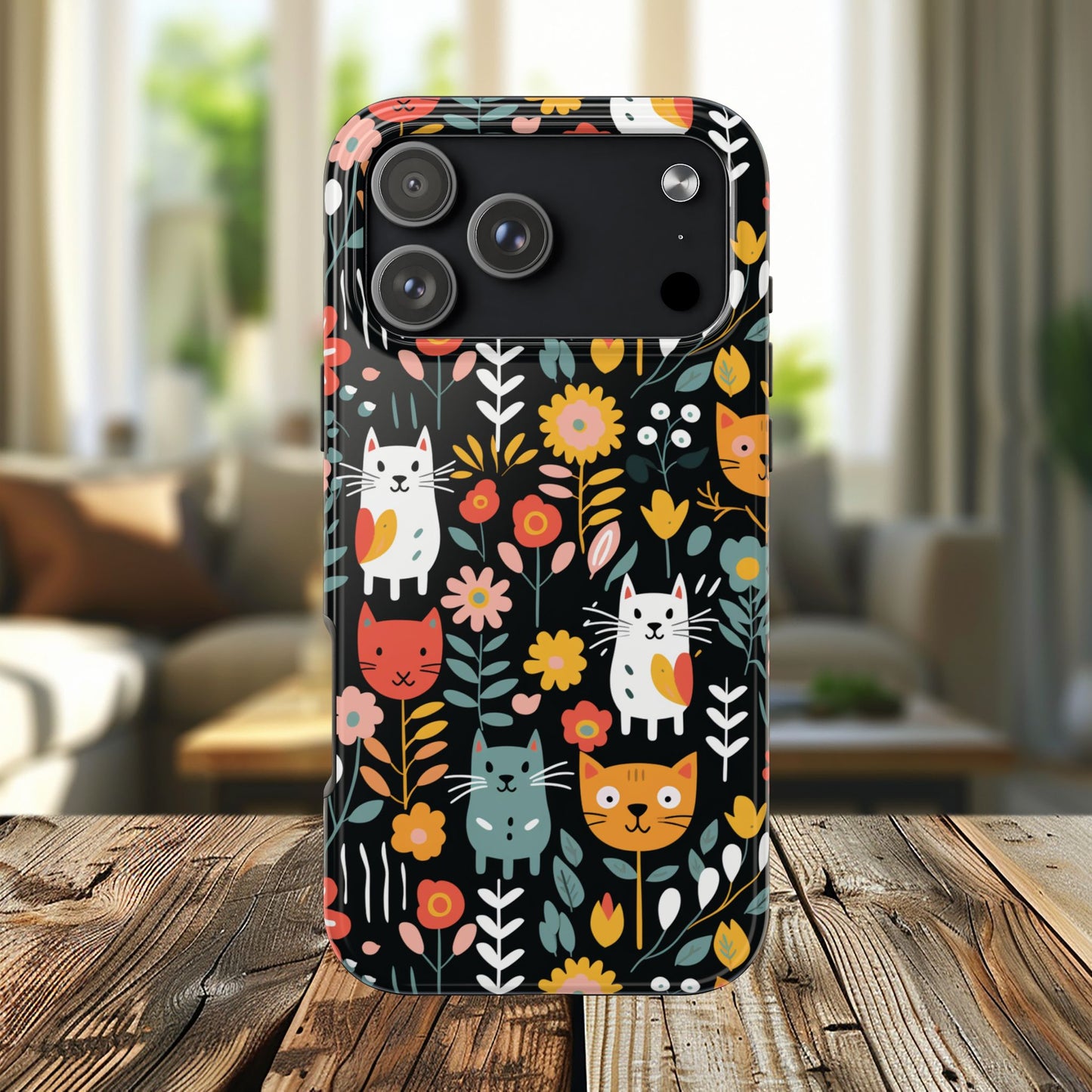 Whimsical Feline Garden iPhone and Samsung Tough Phone Cases,