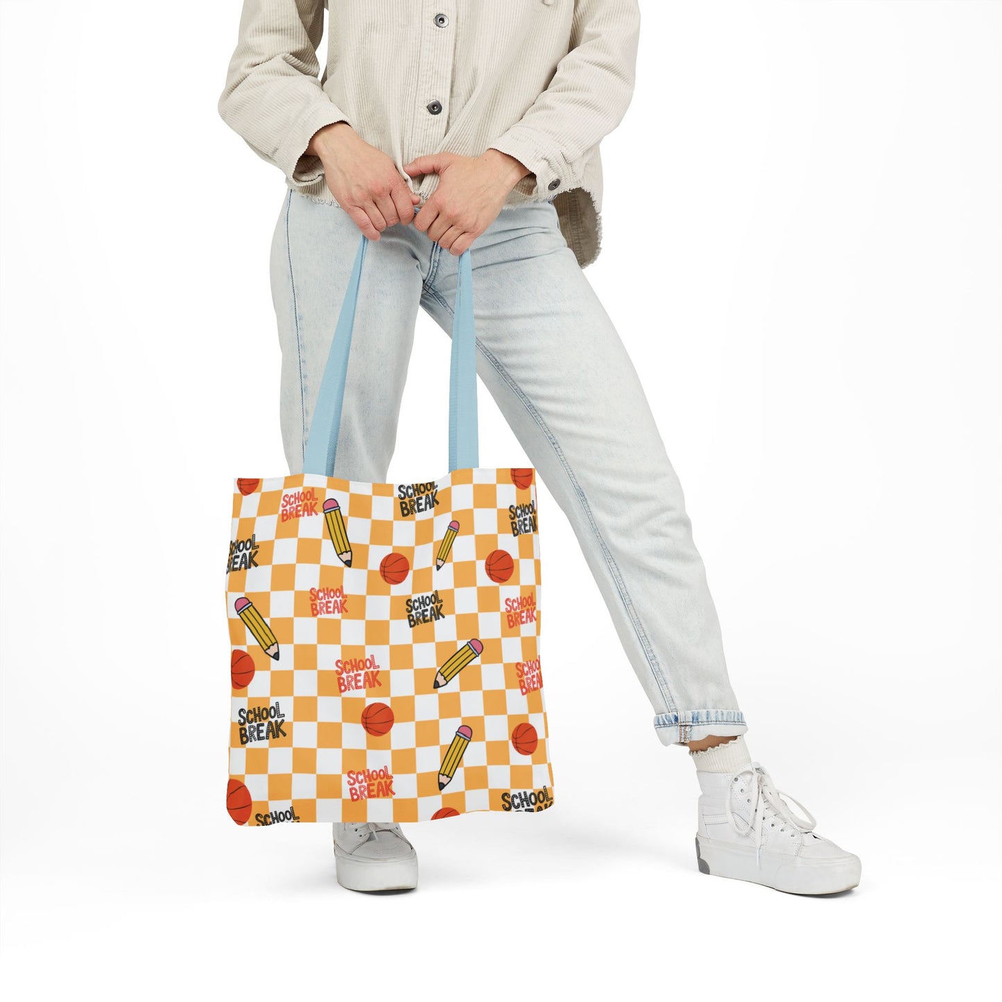 Personalized Orange Schoolyard Chic Composition Book Inspired Canvas Tote Bag with Colorful Straps, Cute School Bag, Eco-Friendly Tote, Back to School Shopping Bag, Teacher Gift Idea