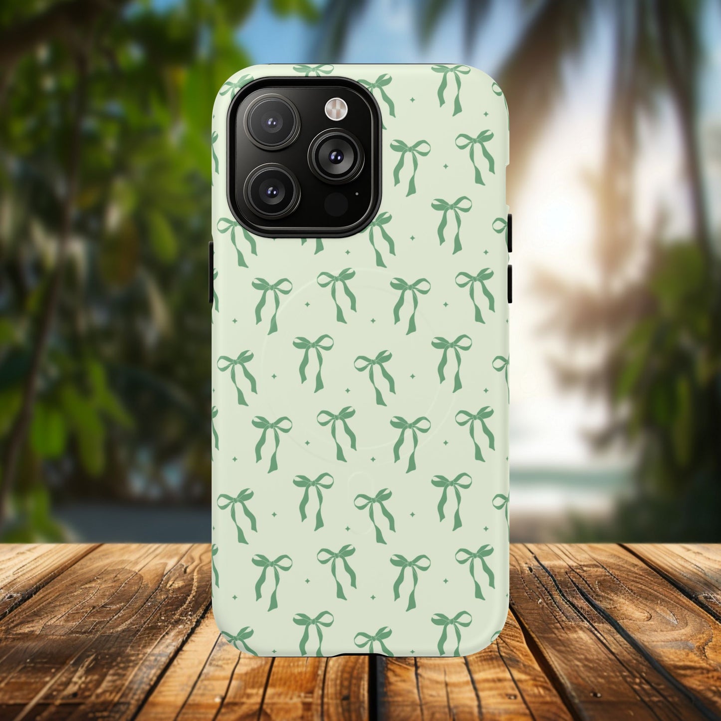 Elegant Ribbon iPhone Case, Stylish Magnetic iPhone Case, Chic iPhone Cover, Green Bow Design, Gift for Her, Everyday Essential, Coquette iPhone Case