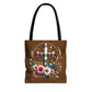 Faith and Floral Cross Heart Tote Bag