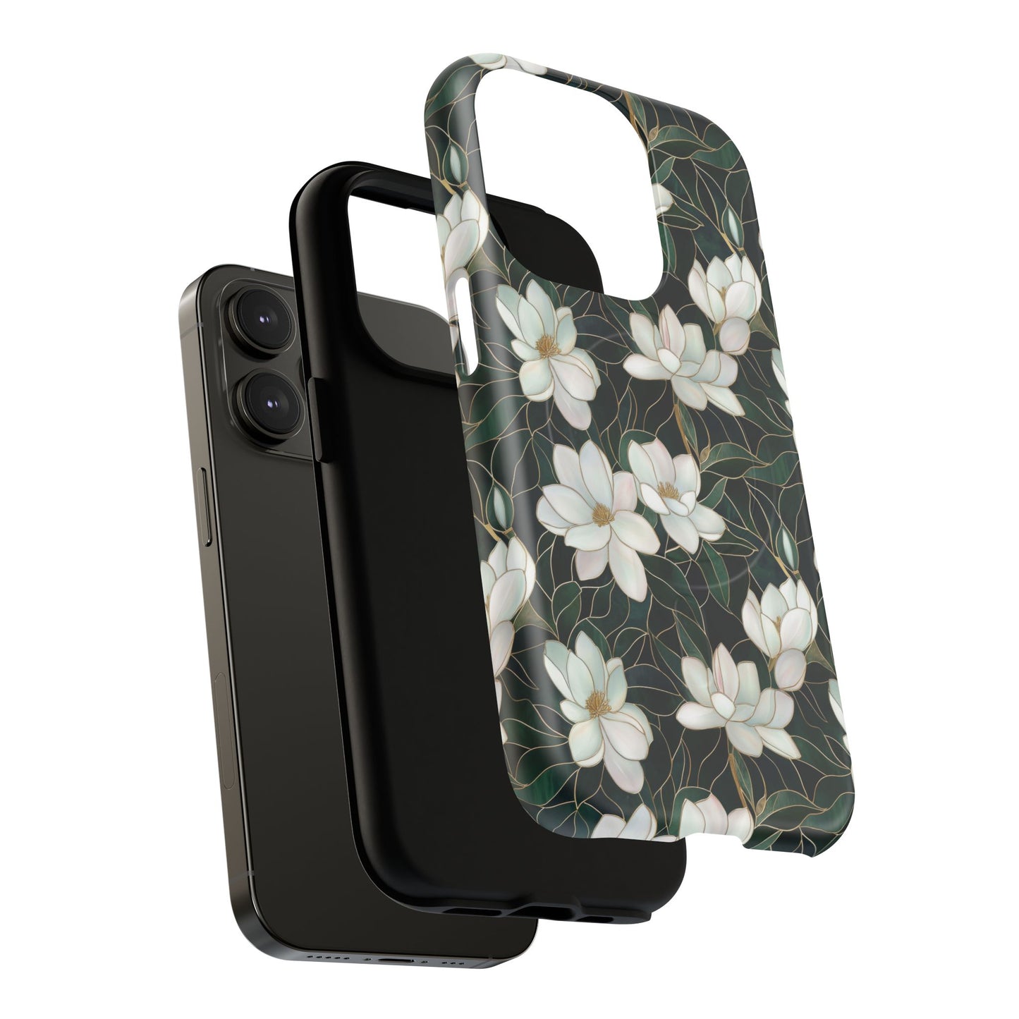 Midnight Magnolia Tough iPhone Magnetic Case, Stylish Stained Glass iPhone Protection, Nature Lover Gift, Spring Vibes