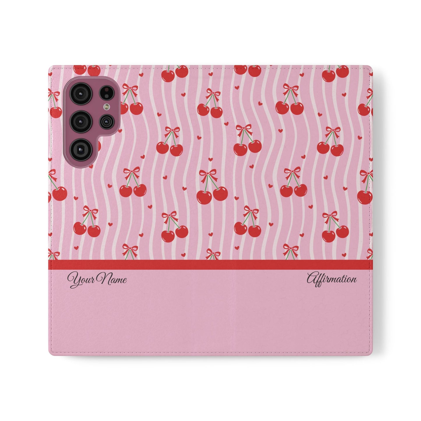 Personalized Cherry Blossom Dreams Flip iPhone and Samsung Cases — Wallet Folio with Name & Affirmation.