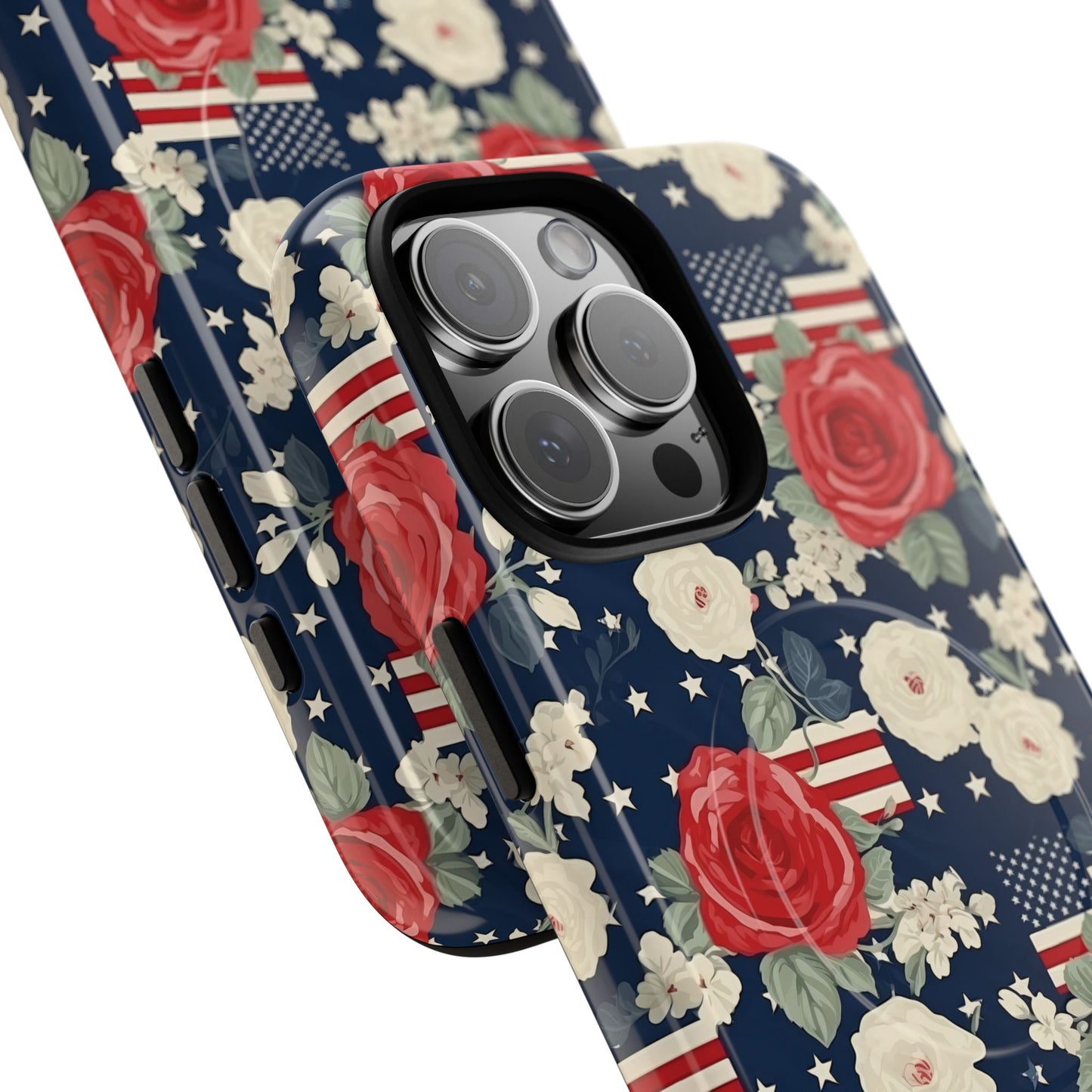 Liberty in Bloom Tough iPhone Magnetic Case, Floral Design, Gift for Moms, Gift for Dads,  iPhone Accessories, Patriotic iPhone Accessory.