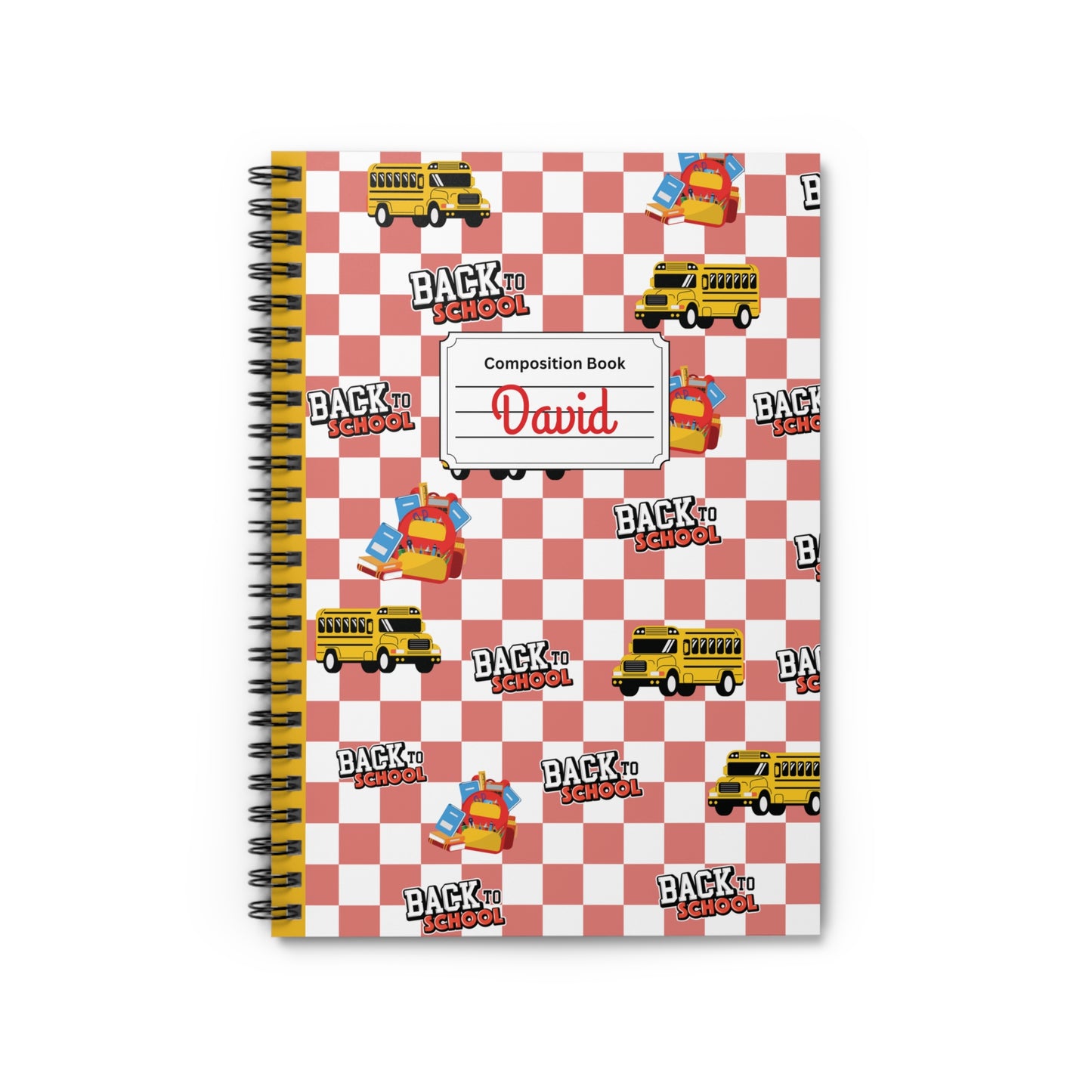 Personalized Red SchoolYard Chic Composition Book Inspired Playful Spiral Notebook - Perfect for School, Journaling, Kids, Teachers, Back to School Gifts