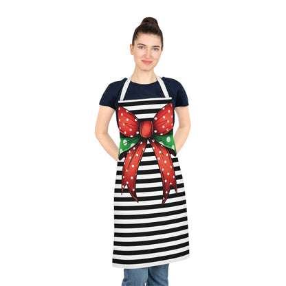 Striped Bow Red Polka Dot Chef Apron with Loop & Ties