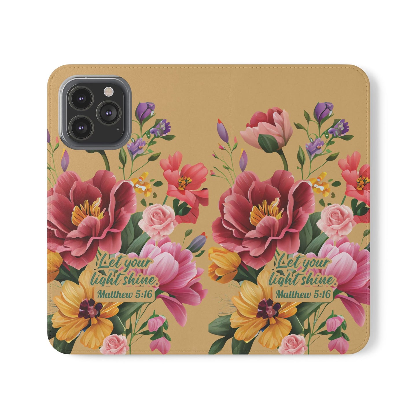 Floral Scripture Flip Case — "Let Your Light Shine" Wallet Phone Cover (Matthew 5:16)