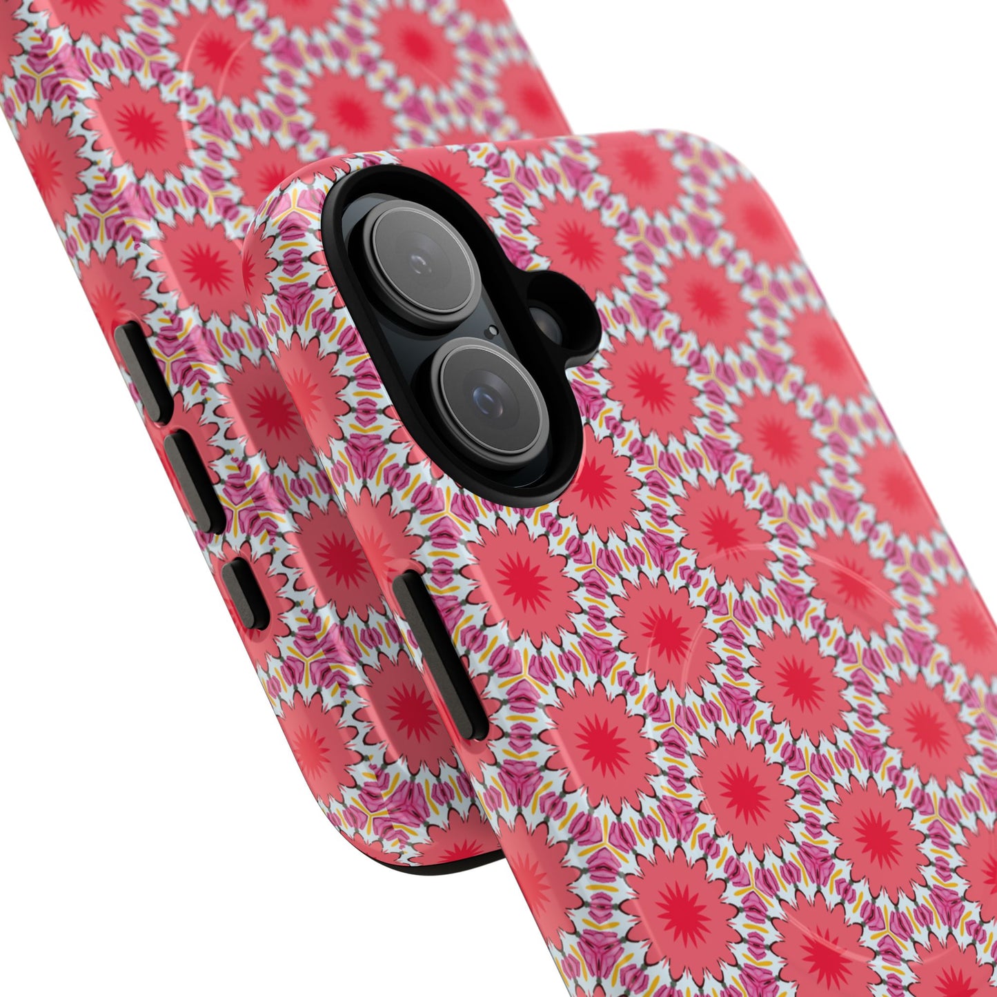 Roseburst Mosaic Vibrant Flower Pattern iPhone Case, Stylish iPhone Cover, Tough Magnetic Case, Floral Gift, Trendy Accessory for Her