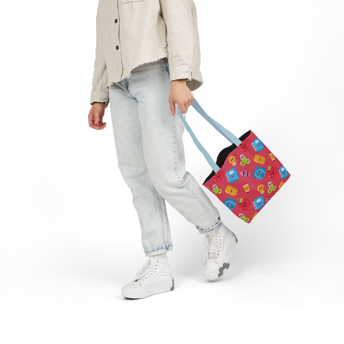 Personalized Kawaii Composition Book Inspired Canvas Tote Bag with Colorful Straps, Cute School Bag, Eco-Friendly Tote, Back to School Shopping Bag, Teacher Gift Idea