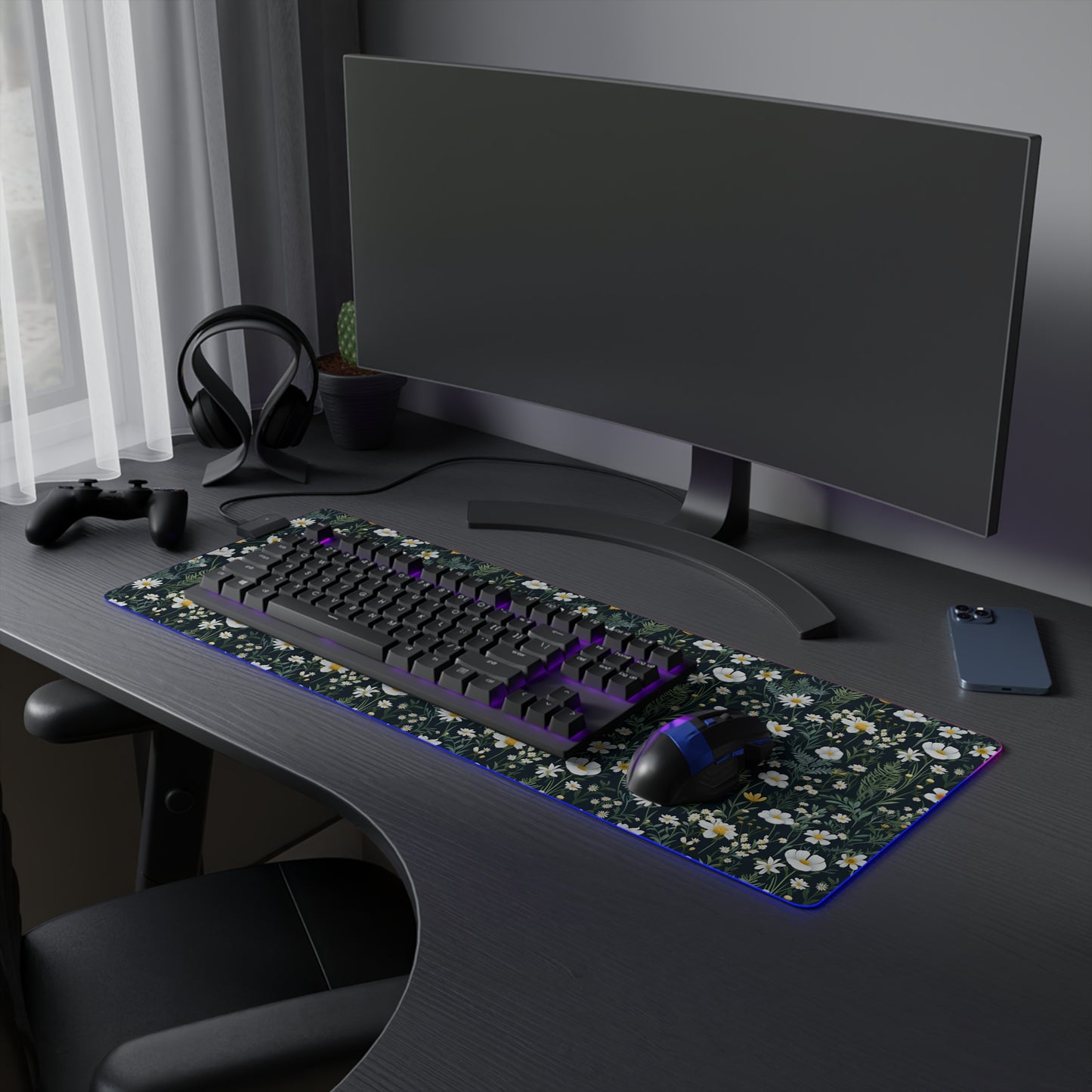 Daisy Delight Floral LED Gaming Mouse Pad – Custom Designed RGB Computer Accessory.