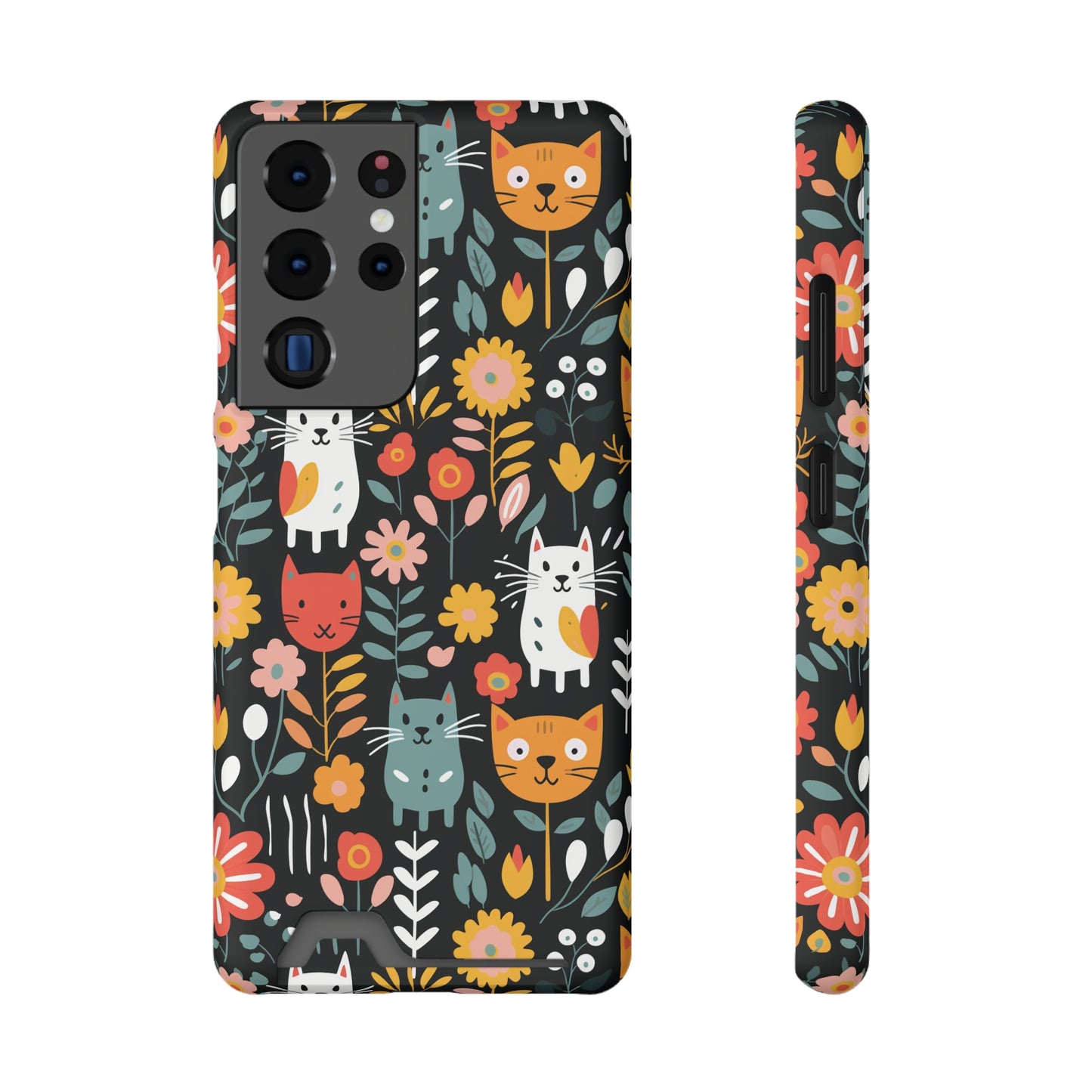 Whimsical Feline Garden iPhone and Samsung Case With Card Holder