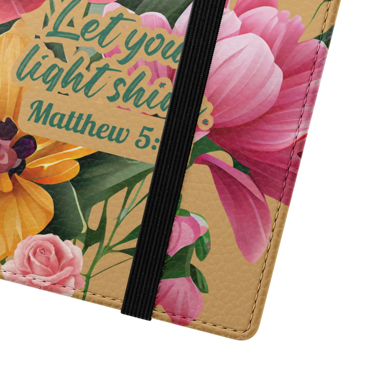 Floral Scripture Flip Case — "Let Your Light Shine" Wallet Phone Cover (Matthew 5:16)