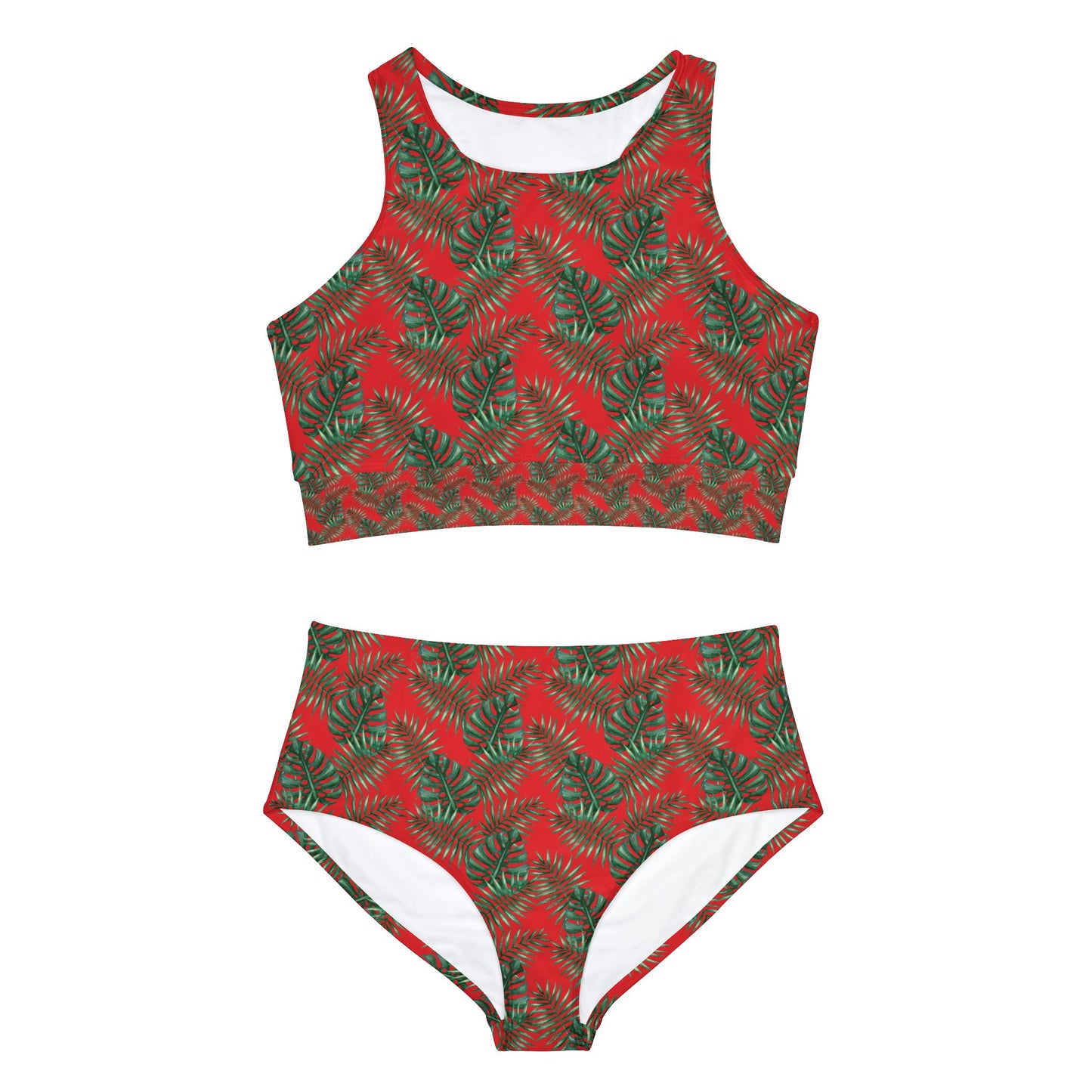 Red Tropical Bliss Sporty Bikini Set (AOP)