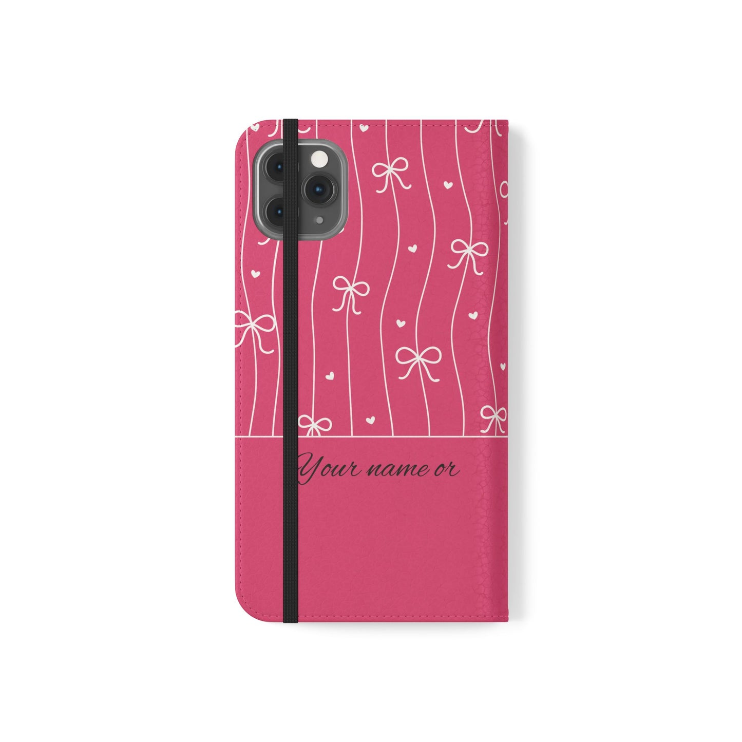 Personalized Pink Bow Coquette Flip iPhone and Samsumg Case — Custom Name or Affirmation Wallet Cover