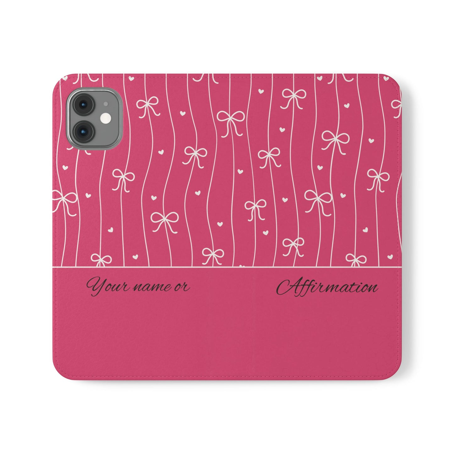 Personalized Pink Bow Coquette Flip iPhone and Samsumg Case — Custom Name or Affirmation Wallet Cover