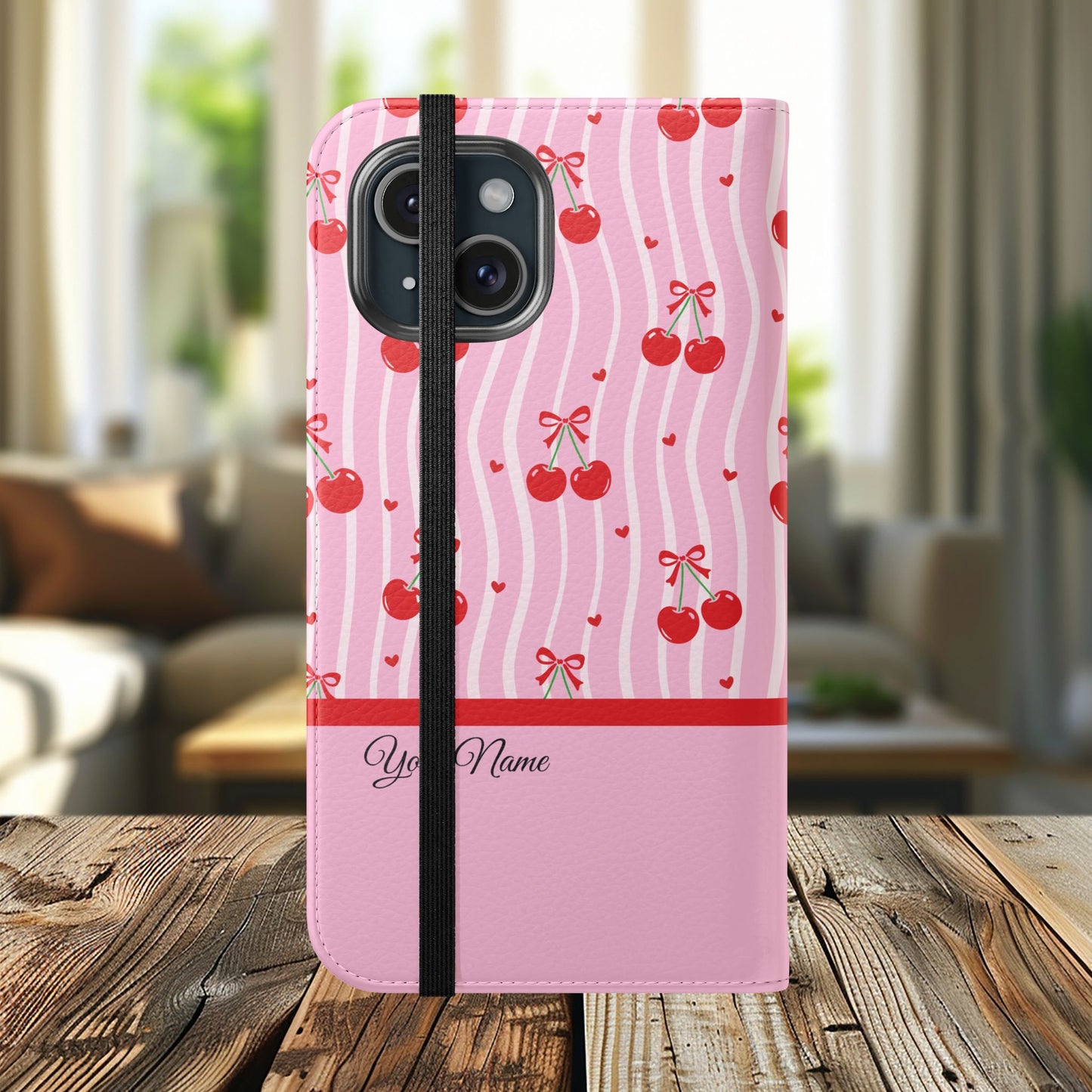 Personalized Cherry Blossom Dreams Flip iPhone and Samsung Cases — Wallet Folio with Name & Affirmation.