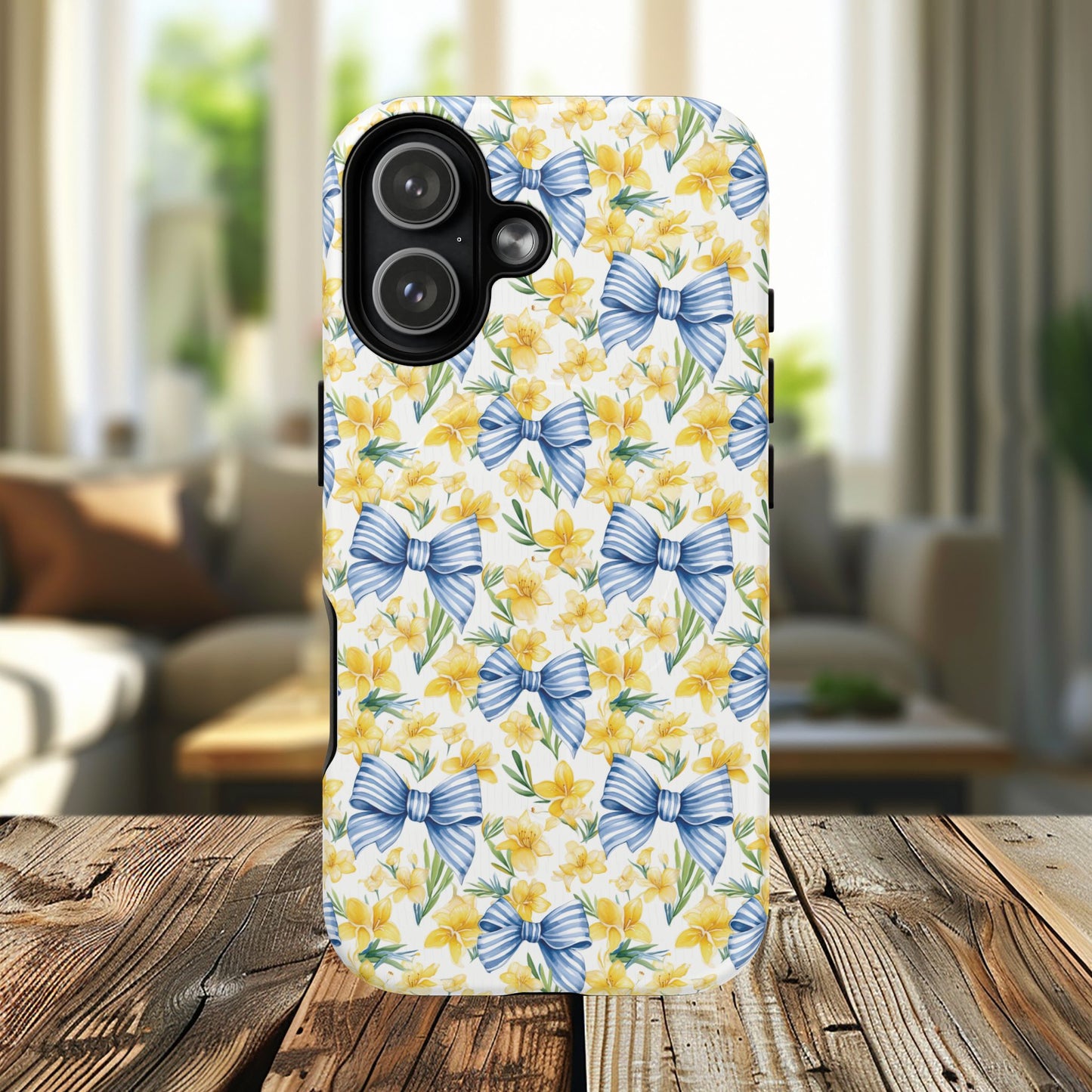 Sunshine Blue Coquette Bows Tough iPhone Magnetic Case for iPhones, Cute iPhone Cover, Spring Gift, Durable Case, Custom iPhone Protection