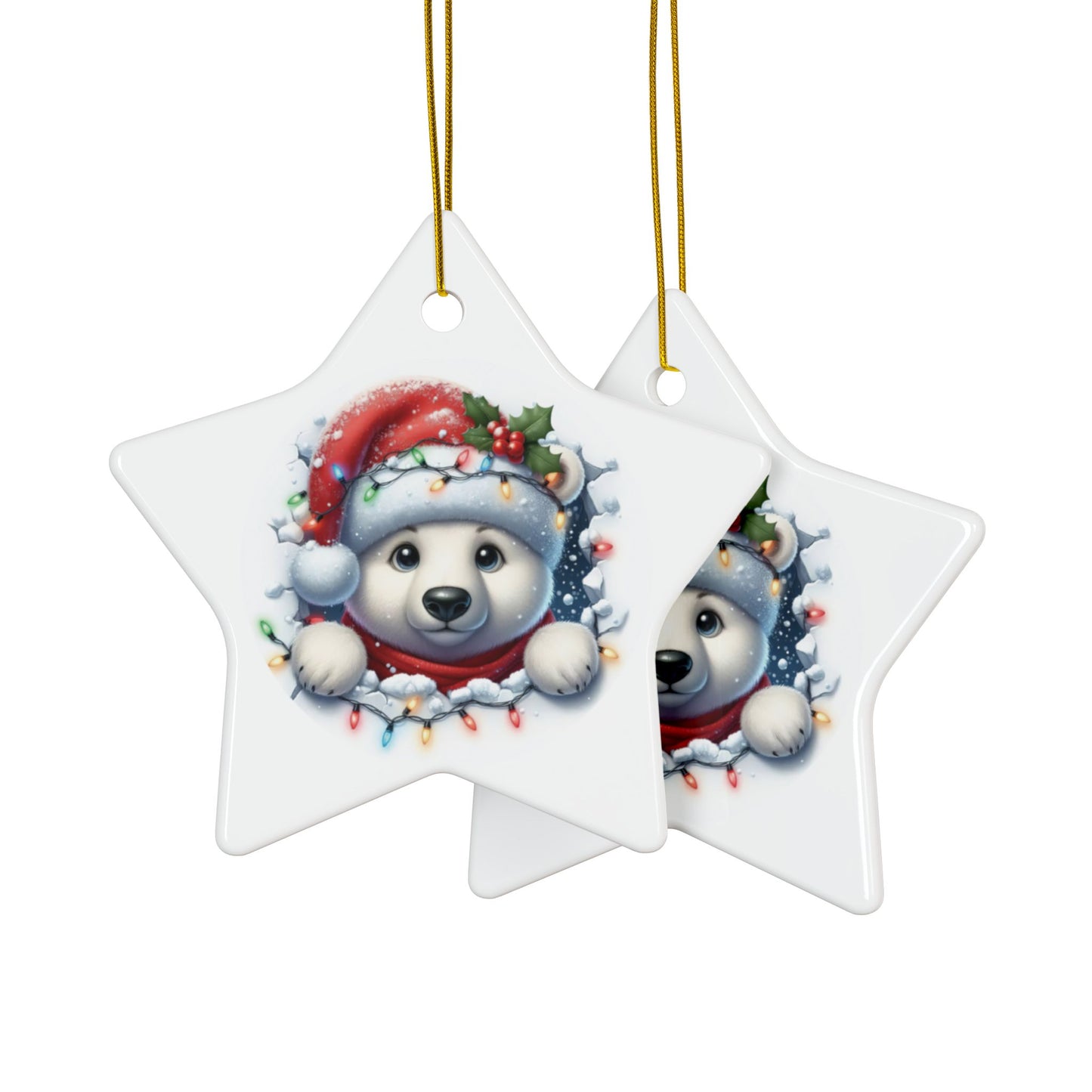 Polar Bear Ceramic Ornaments, 2-Side Print, (1pc, 3pcs, 5pcs, 10pcs)