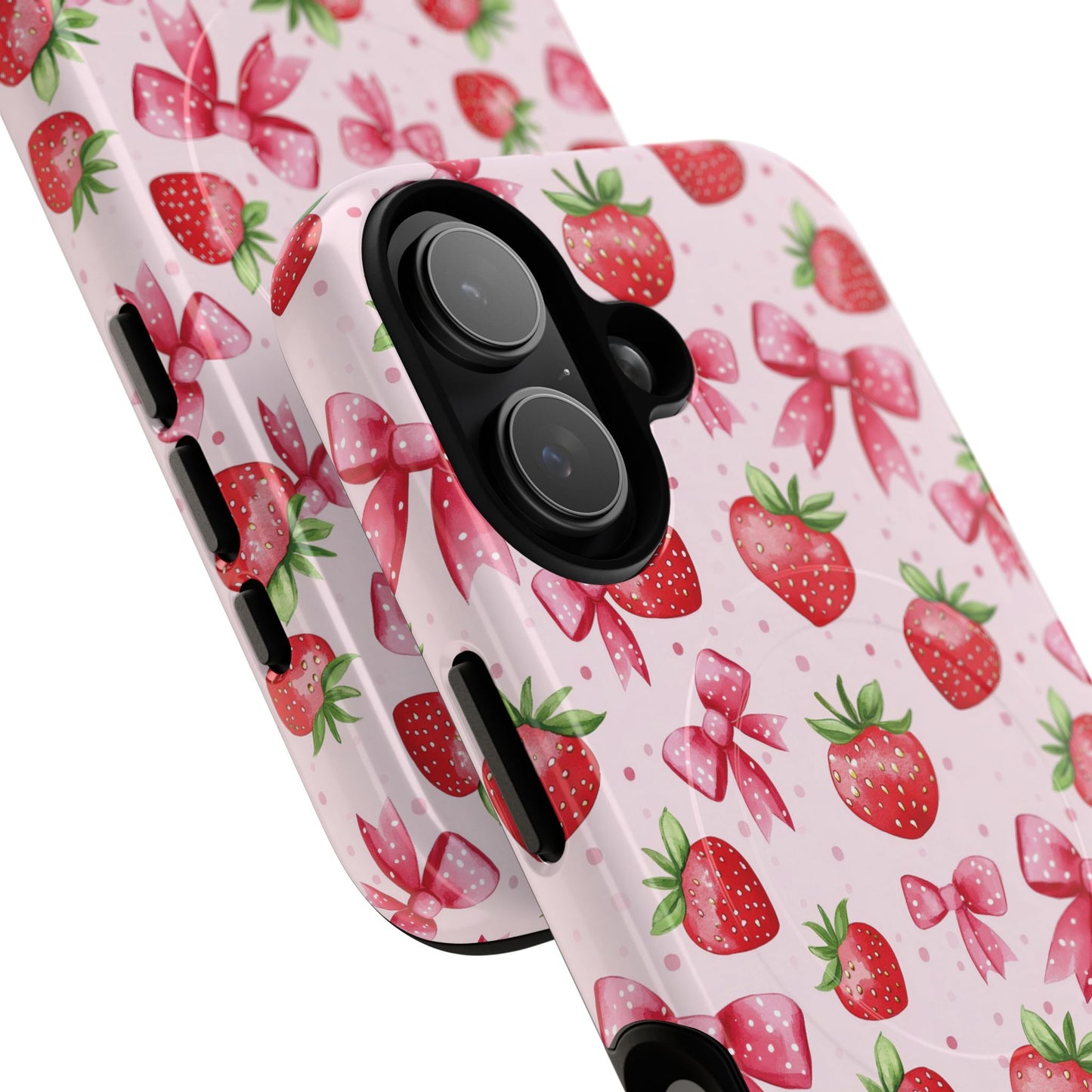 Strawberry Blush Coquette Magnetic Tough iPhone Cases - Funky Fruit Cases, Floral iPhone Cover, Trendy Gifts, iPhone Accessories, Strawberry Lover