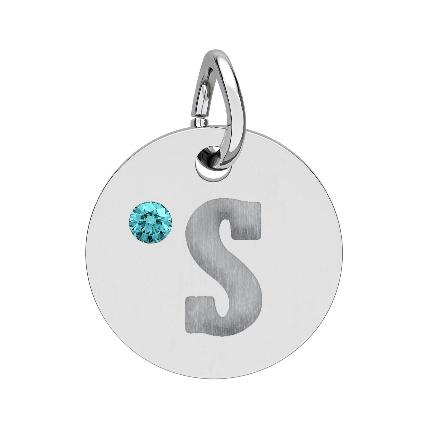 Engraved Birthstone Circle Charm — Personalized Initial Pendant.