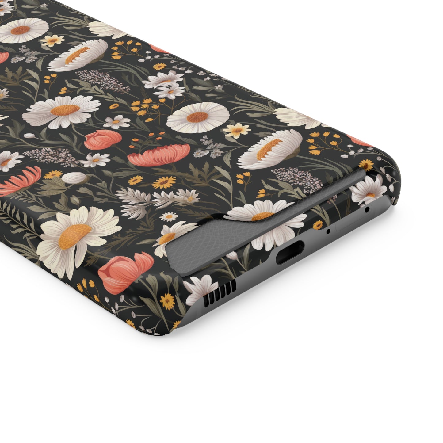 Blossom Elegance: Noir Garden iPhone and Samsung Case With Card Holder