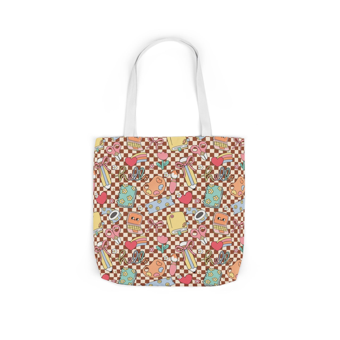 Personalized Brown Doodle Daydream Composition Book Inspired Canvas Tote Bag with Colorful Straps, Cute School Bag, Eco-Friendly Tote, Back to School Shopping Bag, Teacher Gift Idea