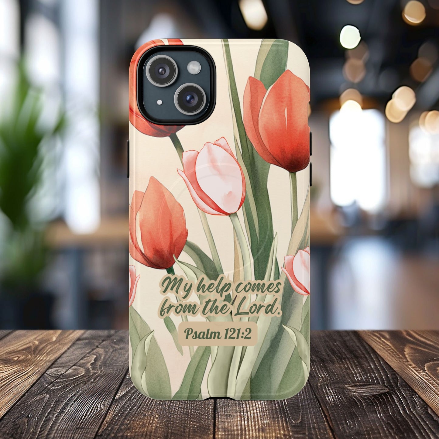 My Help comes from the Lord Psalm 121:2, Inspirational Gift, Tough iPhone Magnetic Case Scripture, Floral Bible Verse, MagSafe® iPhone® Tough Case, iPhone 14, iPhone 15, iPhone 16, Pro, Pro Max, Plus.