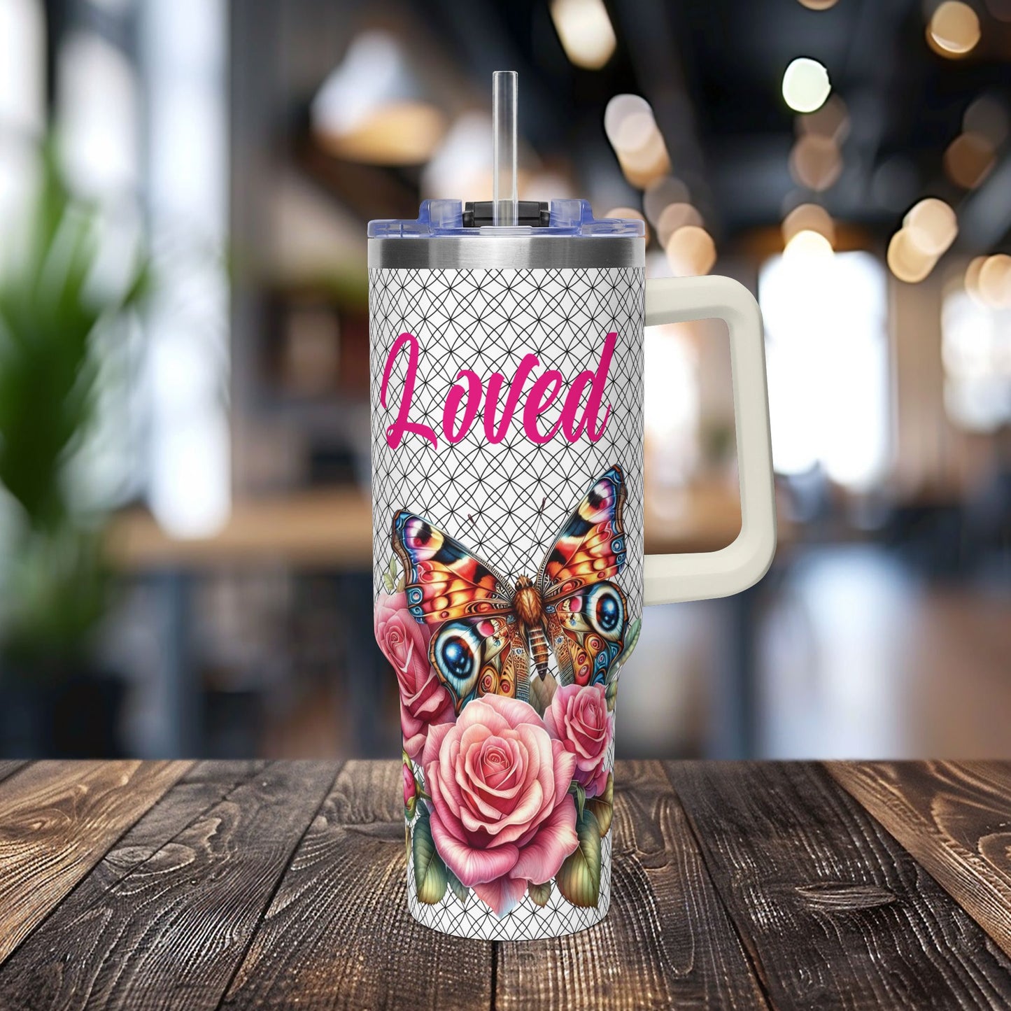 40oz Floral Butterfly Tumbler — Personalized "Name and Affirmation" Vacuum Insulated Cup