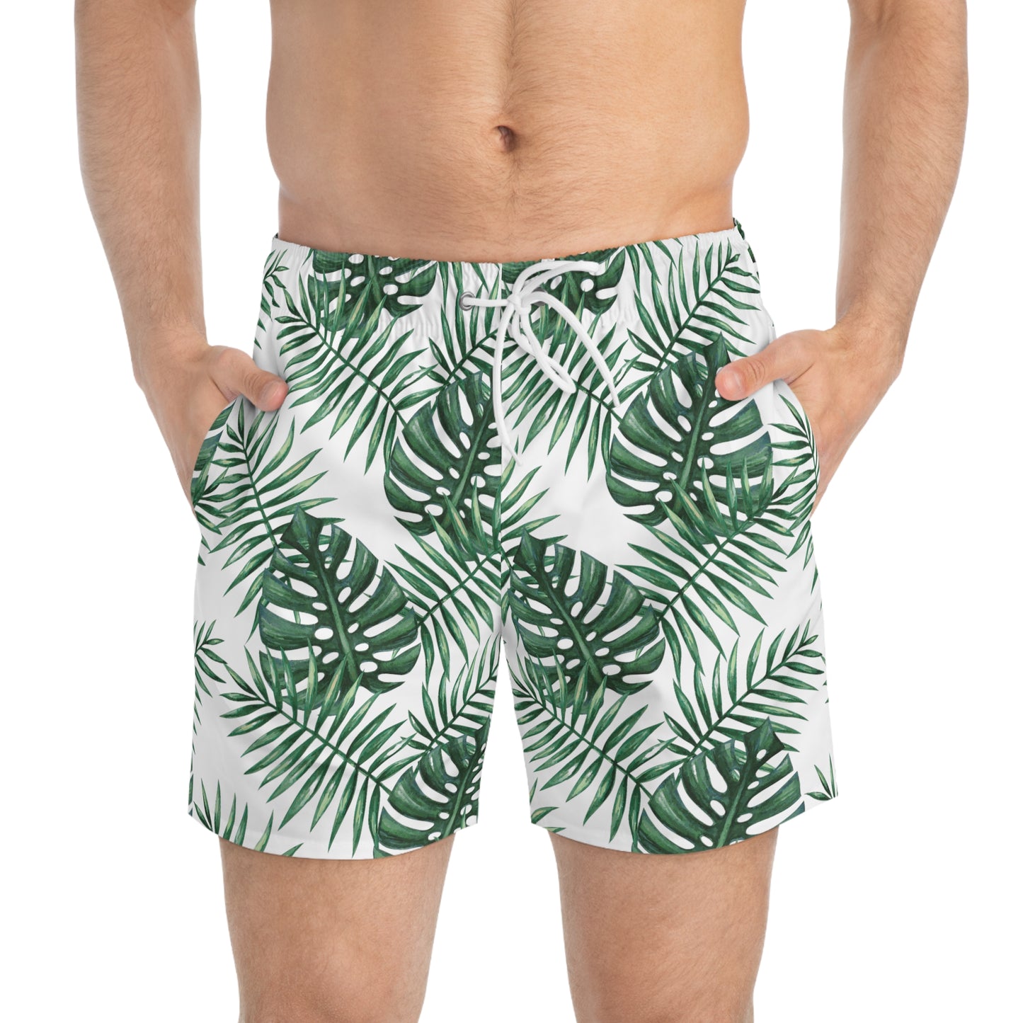 White Tropical Bliss Swim Trunks (AOP)