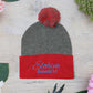 Pom-Pom Knit Cap with 'ELOHIM, GENESIS 1:1'  Embroidery Beanie - Stylish Winter Accessory for All Ages, Perfect Gift for Birthdays, Holidays, and Outdoor Activities