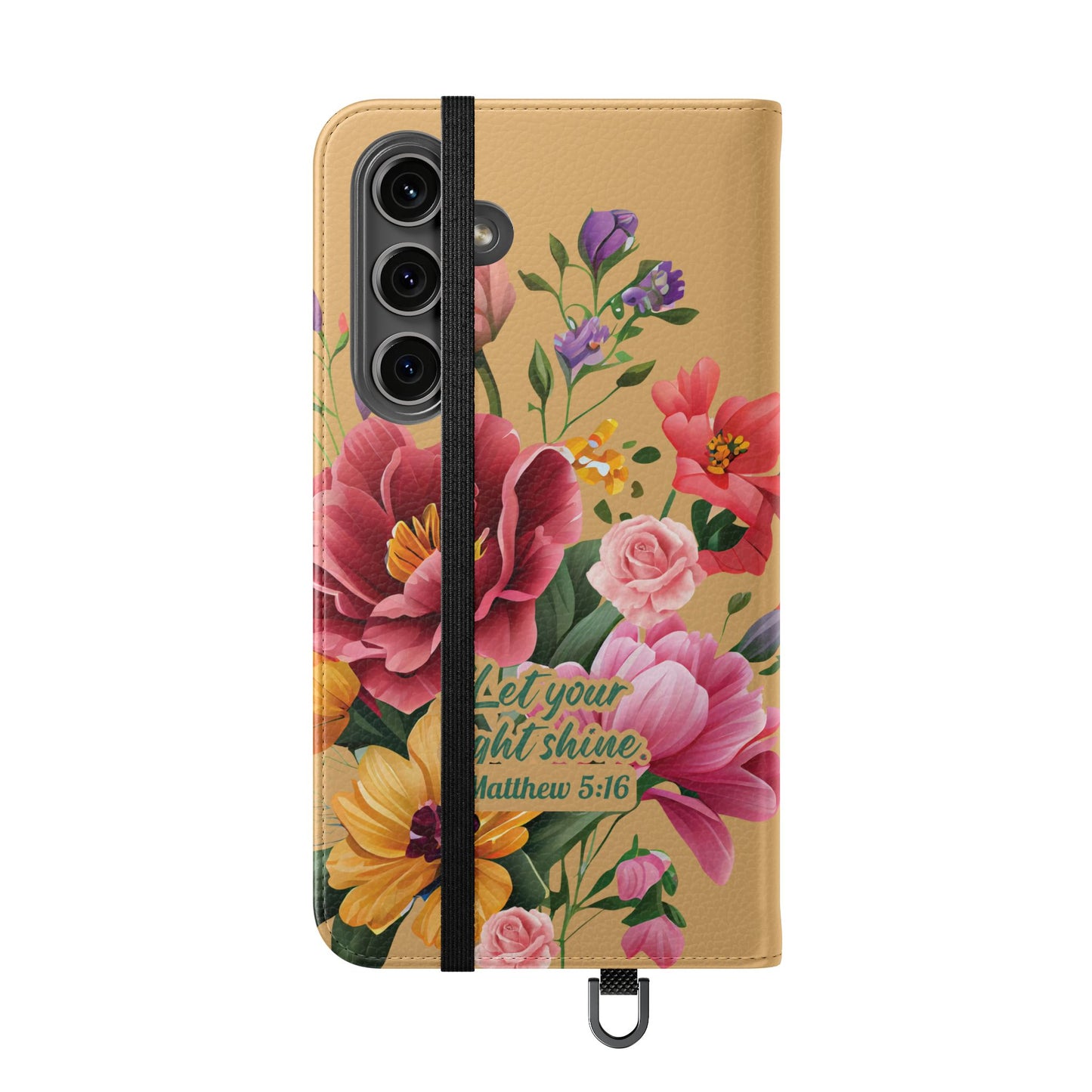 Floral Scripture Flip Case — "Let Your Light Shine" Wallet Phone Cover (Matthew 5:16)